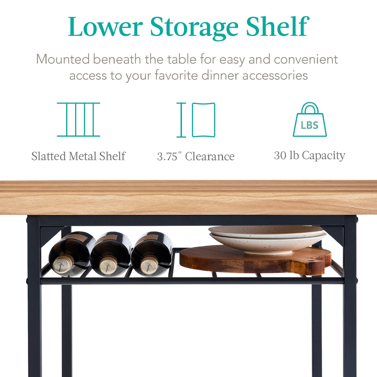 3-Piece Modern Square Dining Set w/ Storage Rack