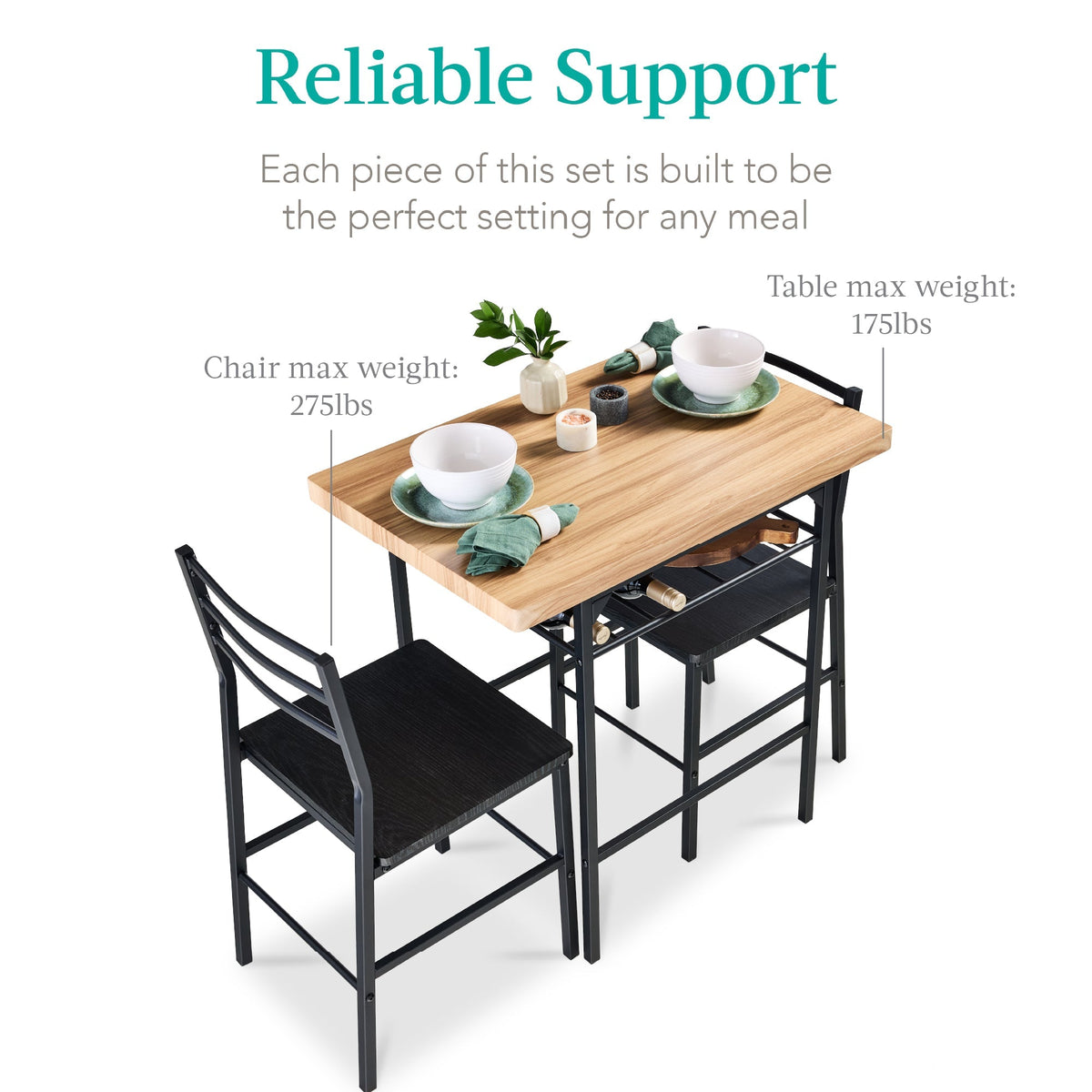 3-Piece Modern Square Dining Set w/ Storage Rack
