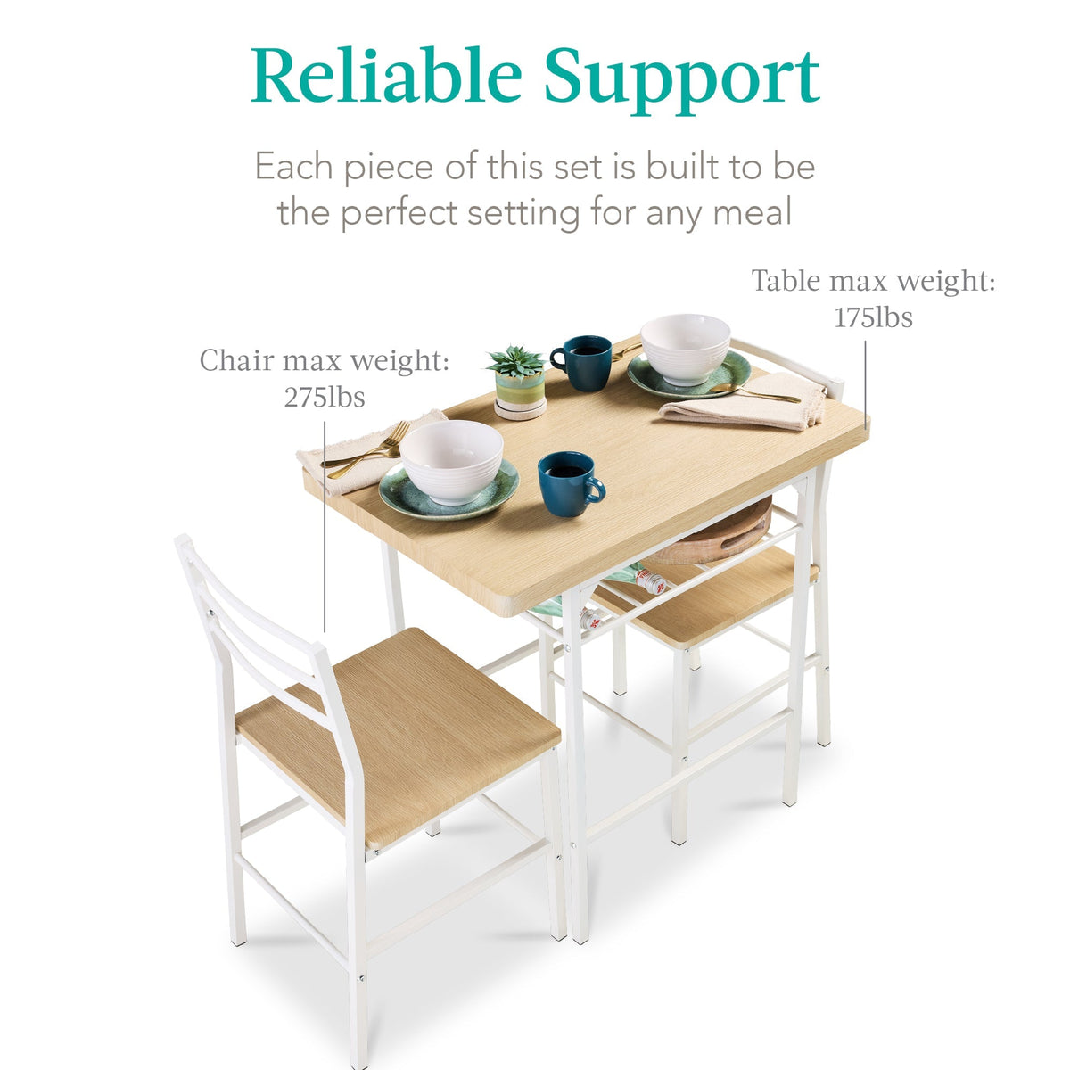 3-Piece Modern Square Dining Set w/ Storage Rack