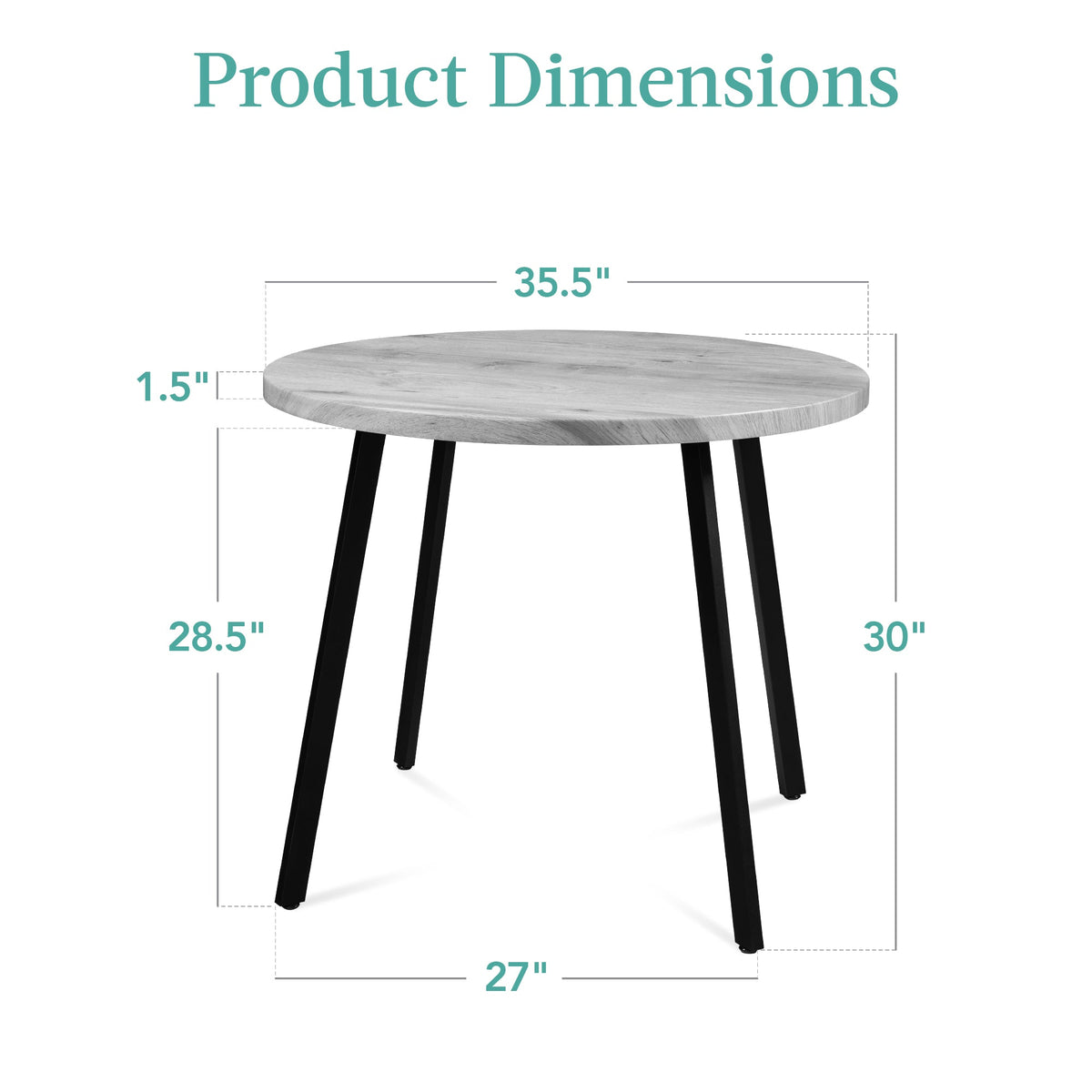 Mid-Century Modern Round Dining Table w/ Adjustable Feet - 35.5in