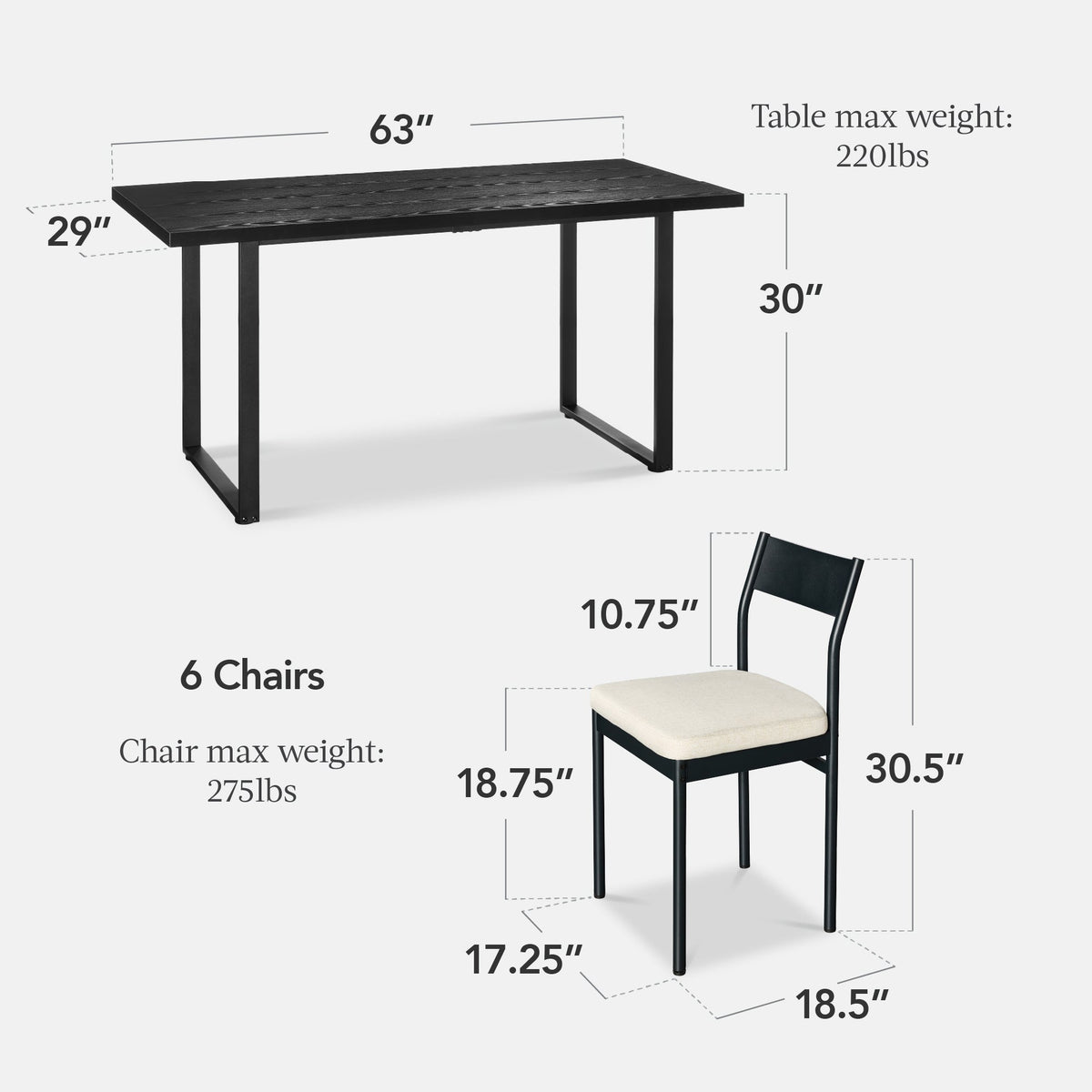 7-Piece Modern Dining Set, Kitchen Table w/ 6 Chairs, Metal Frame