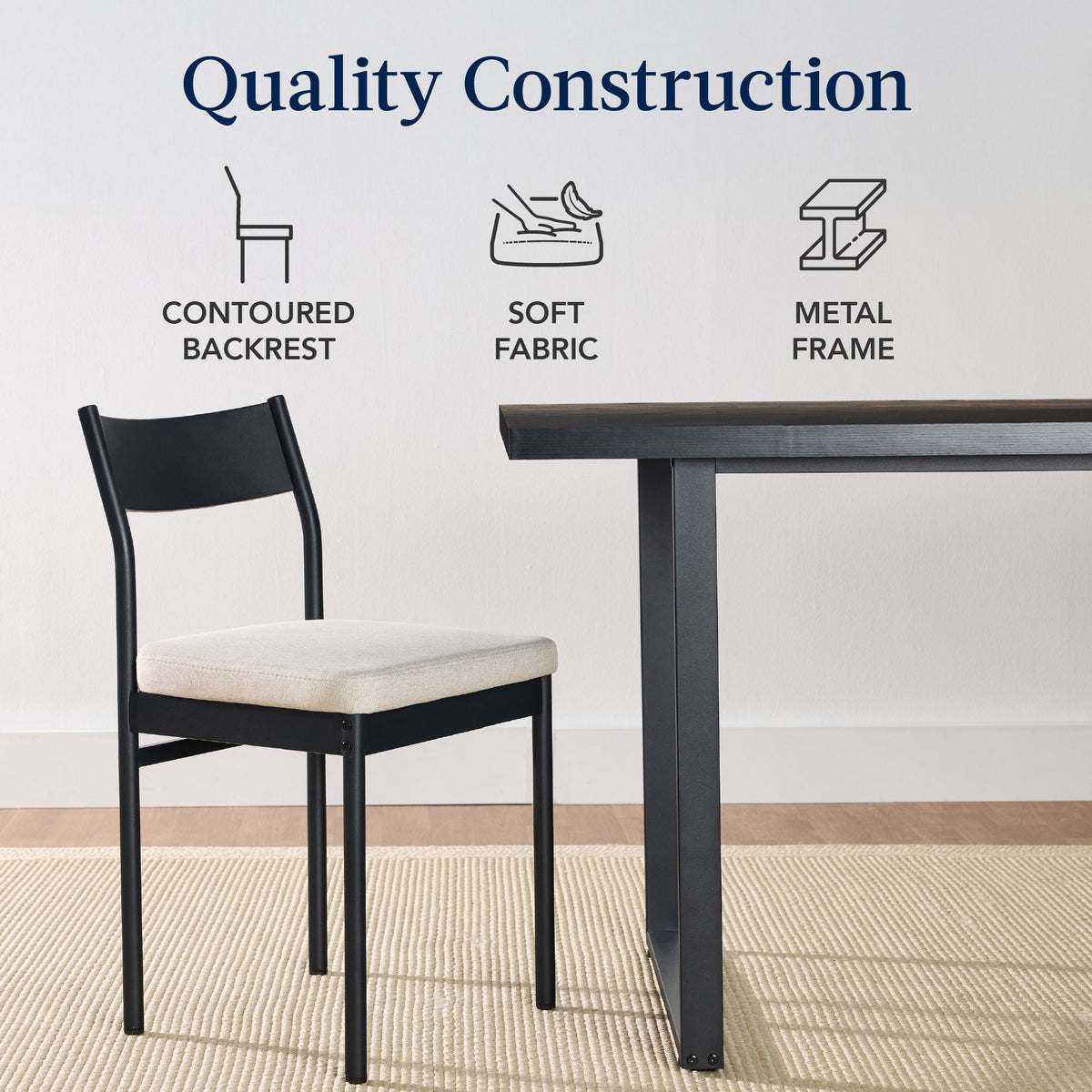 7-Piece Modern Dining Set, Kitchen Table w/ 6 Chairs, Metal Frame